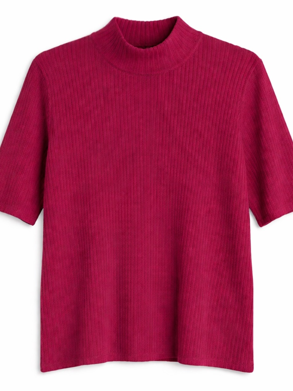 Halogen Ribbed Mock Neck Top Short Sleeve Mulberry Size Large